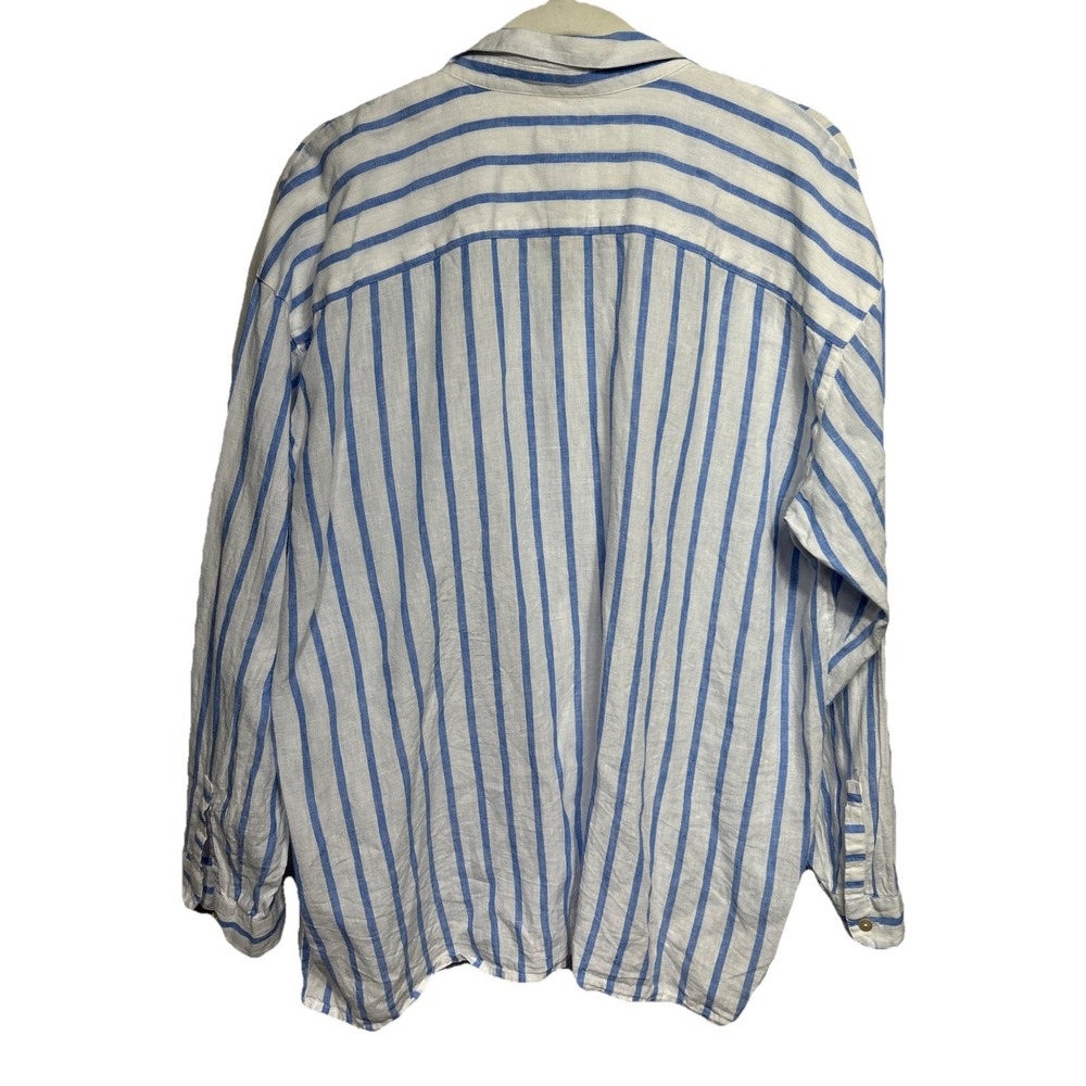 J. Jill Love Linen Long Sleeve Striped Button Front Top Blue‎ White Size L Beach - Picture 8 of 11